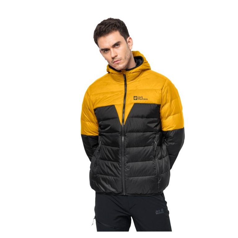 Jack Wolfskin Zimowa kurtka puchowa DNA Tundra Hoody z kapturem (bardzo ciepła, wiatroszczelna) żółta męska